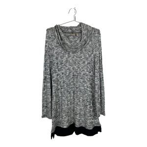 Chico's Gray Cowl Neck Knit Tunic Basket Weave Pattern Top Size 3 Size 16